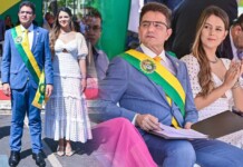 Gladson e Hanna, a nova namorada do governador, aparecem pela primeira vez publicamente em solenidade no Acre