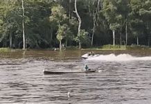 Vídeo mostra criança pilotando moto aquática sozinha no Rio Moa em Cruzeiro do Sul