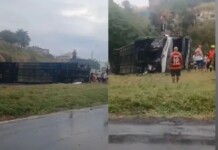 Ônibus com torcedores do Flamengo tomba a caminho de Buenos Aires