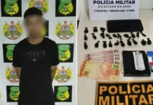 Em Mâncio Lima, jovem é preso com trouxinhas de cocaína próximo ao Taberna e diz: “Sou colado com a facção Comando Vermelho!”
