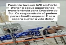 Paciente com AVC aguarda transferência em Porto Walter