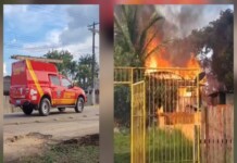 Viatura do Corpo de Bombeiros presta socorro à vítimas de incêndio em Mâncio Lima